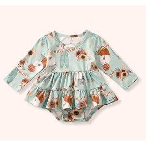 Pete + Lucy Infant Fall Thanksgiving "Scarecrow Cutie" Romper - Size 9-12M